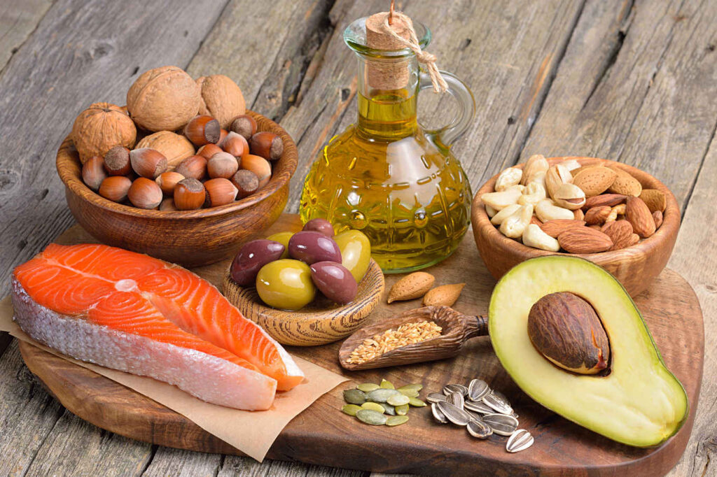 healthy fats from fish, oils, nuts and avocado